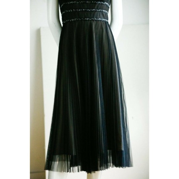 BCBG Max Azria Black Beaded Pleated Midi Cocktail Dress - Picture 4 of 13